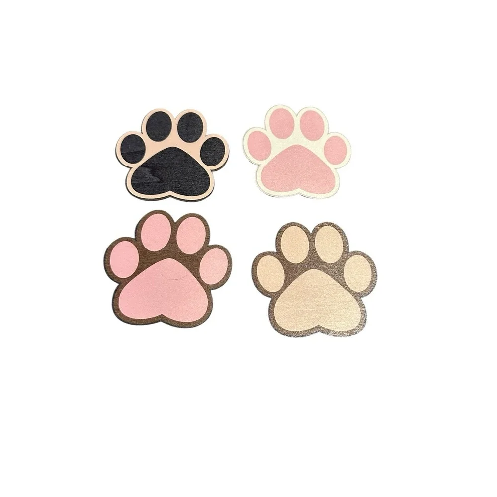 NEW wood paw‎ print coasters set of 4